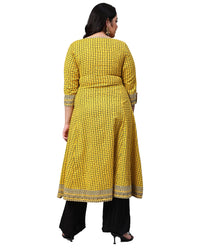 Yash Gallery Women's Plus Size Plus Size Cotton Slub Checks Printed Anarkali Kurta for Women