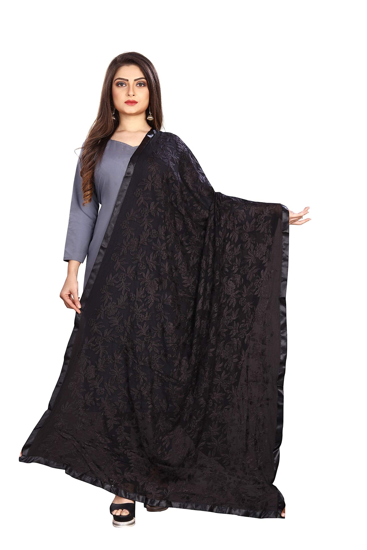 Akshar Llc Miss India Women's Chiffon Dupatta With Goodembroidery Work