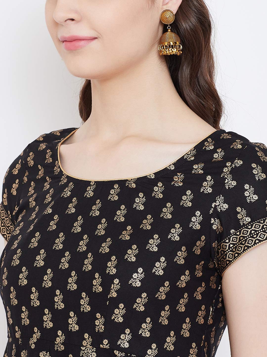 "PH" POSHAKHUB Adorable Women's Soft Cotton Printed Cap Sleeve Anarka Kurti