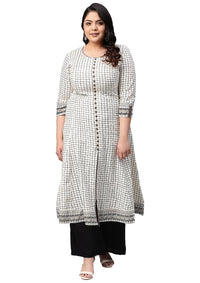 Yash Gallery Women's Plus Size Plus Size Cotton Slub Checks Printed Anarkali Kurta for Women