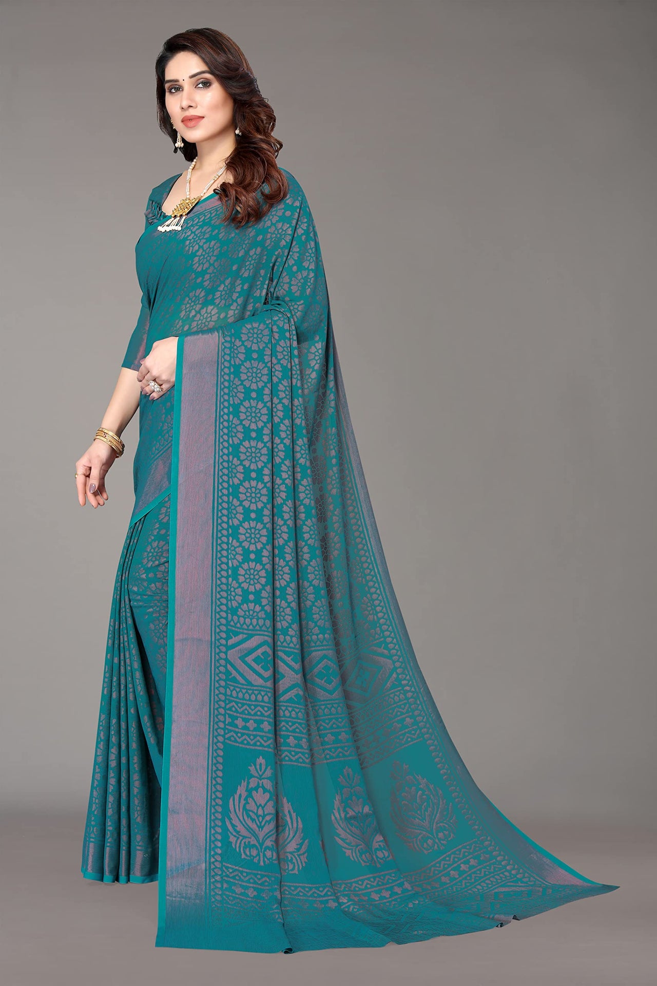 Winza Designer Women's Chiffon Brasso Printed Saree with Blouse Piece (WDP Brasso Malini W)