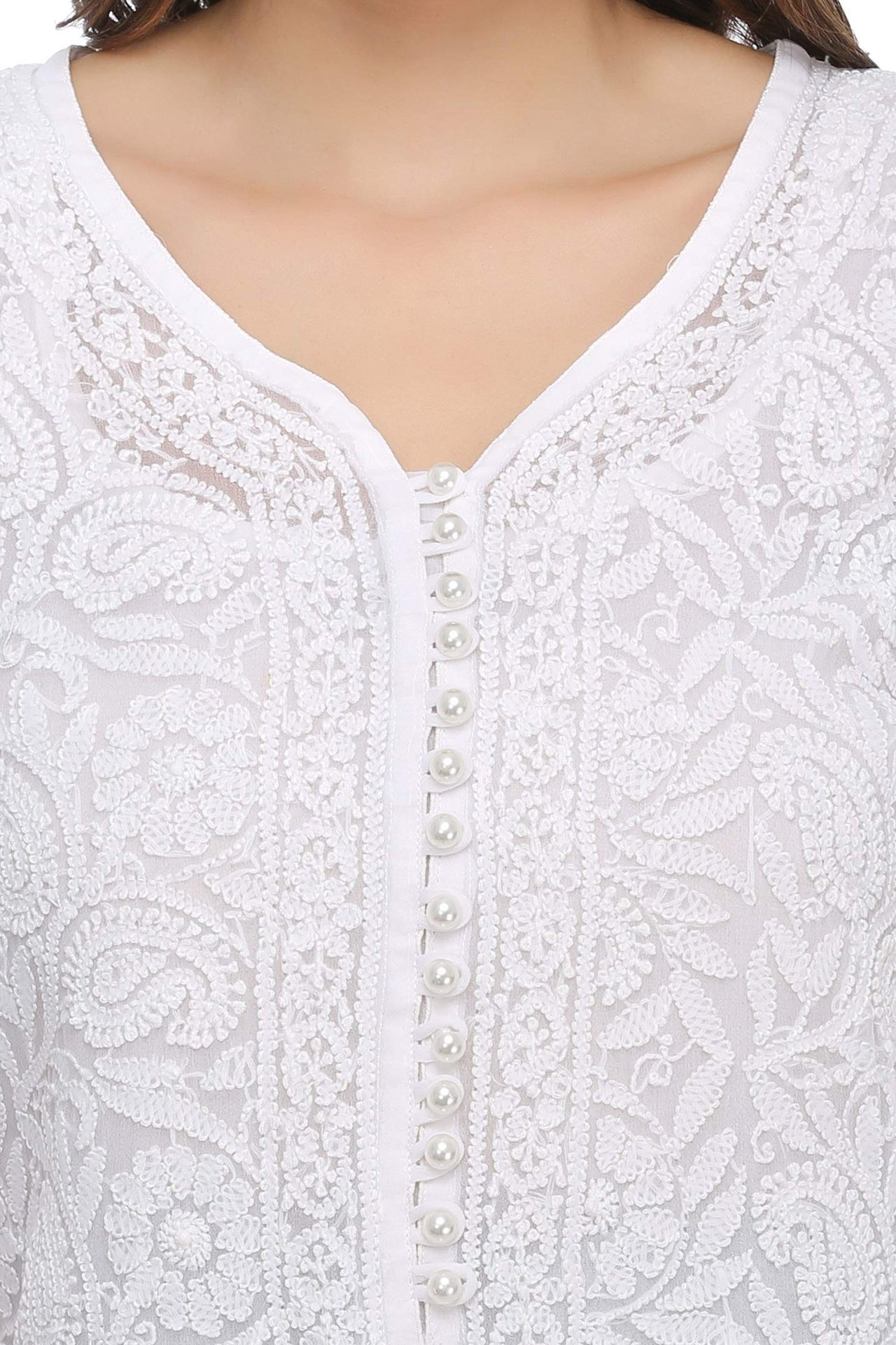 Ada Women's Hand Embroidered Faux Georgette Lucknowi Chikankari Kurti with Slip