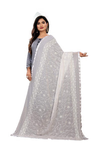 AKSHAR LLC Women's Designer Pure Chiffon Dupatta with Pure Cotton Thread Embroidery Work