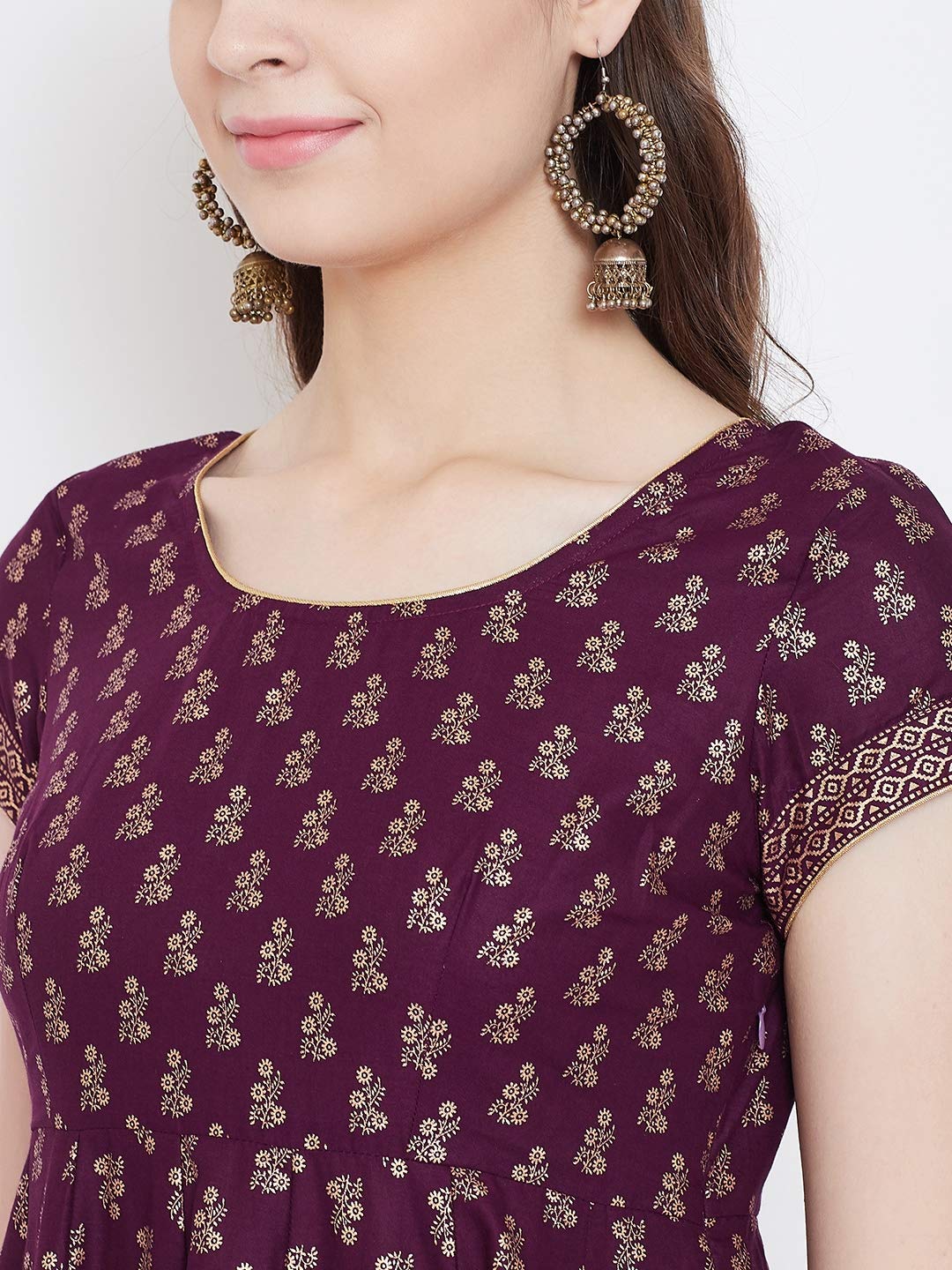 "PH" POSHAKHUB Adorable Women's Soft Cotton Printed Cap Sleeve Anarka Kurti