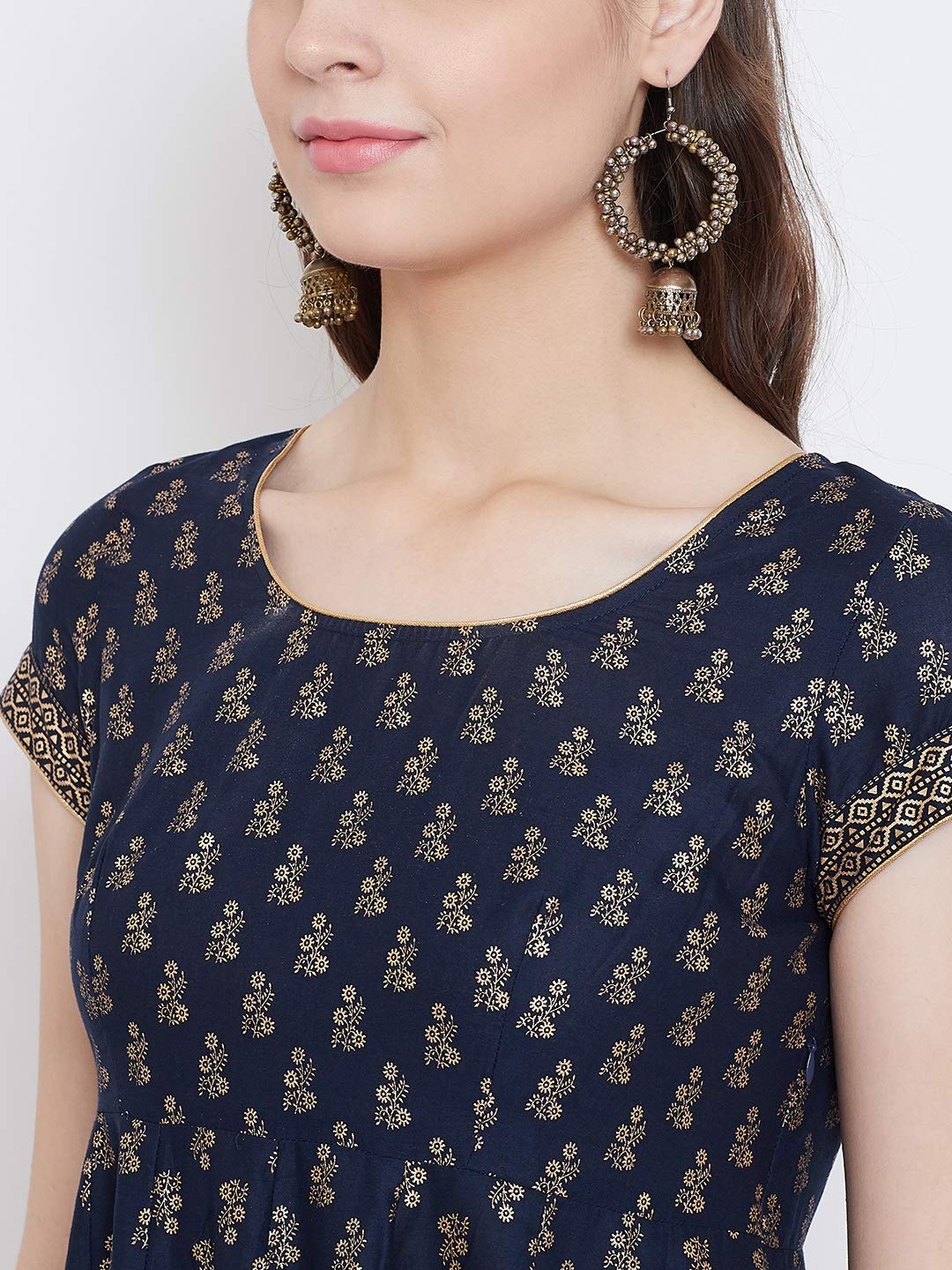 "PH" POSHAKHUB Adorable Women's Soft Cotton Printed Cap Sleeve Anarka Kurti