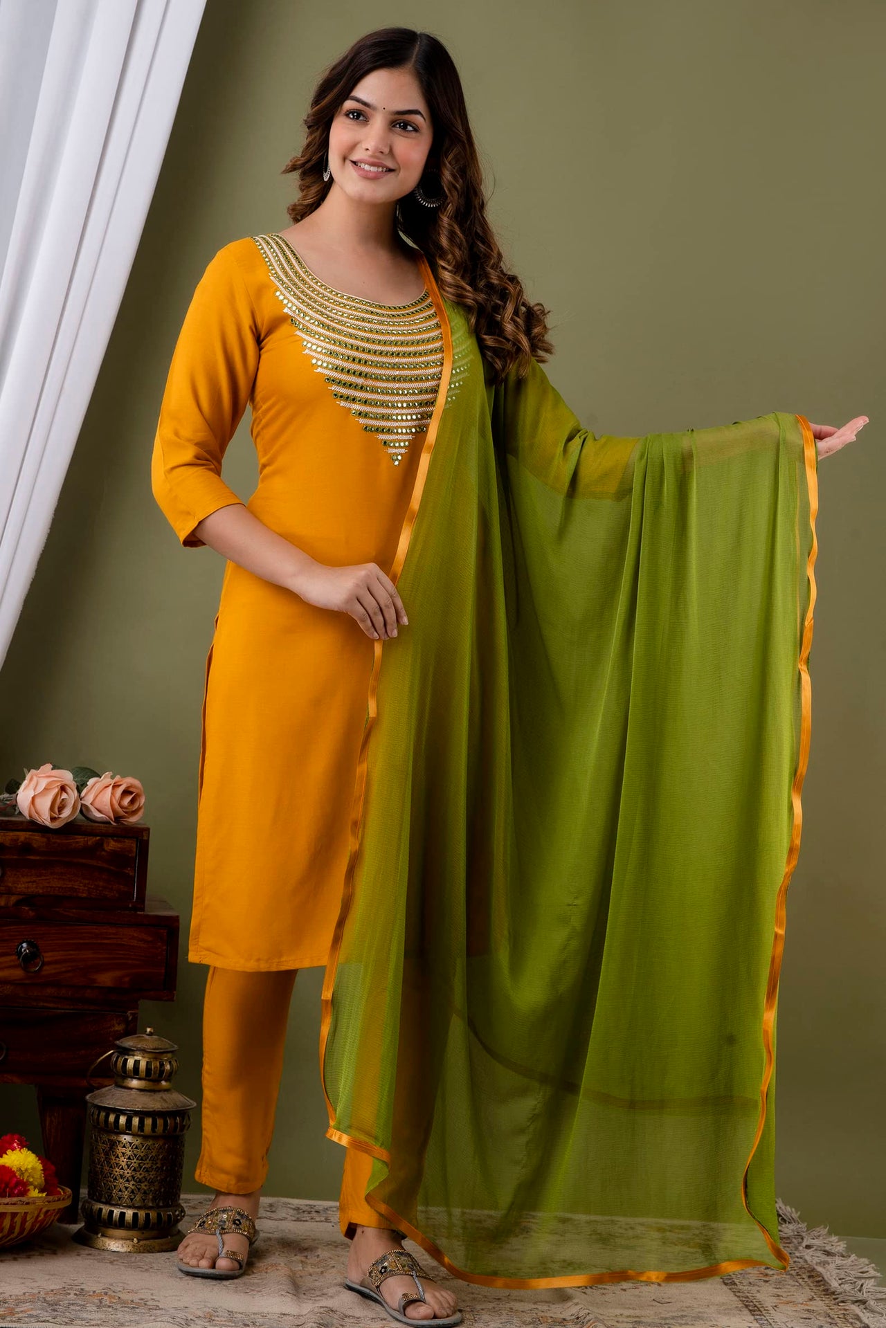 LookMark Womens Cotton Rayon Kurta and Pant Set with Dupatta