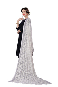 AKSHAR LLC Miss India Women's Chiffon Dupatta With Karachi Embroidery Work