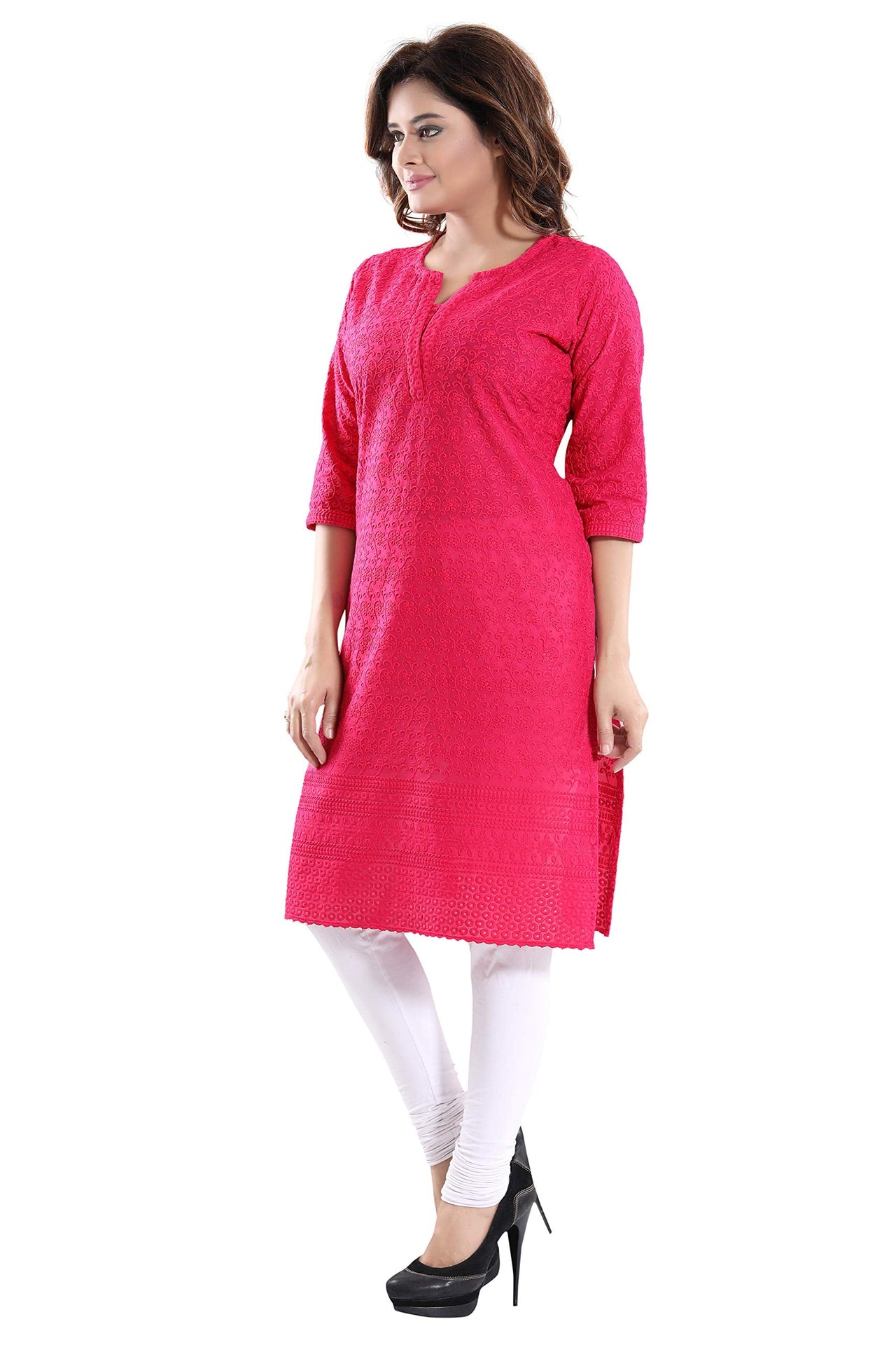 QUEEN SHIELD Women's Formal & Casual Cotton Chikan-Kari Kurta (4444.)