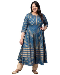 Yash Gallery Women's Rayon Golden Buti Printed Anarkali Kurta