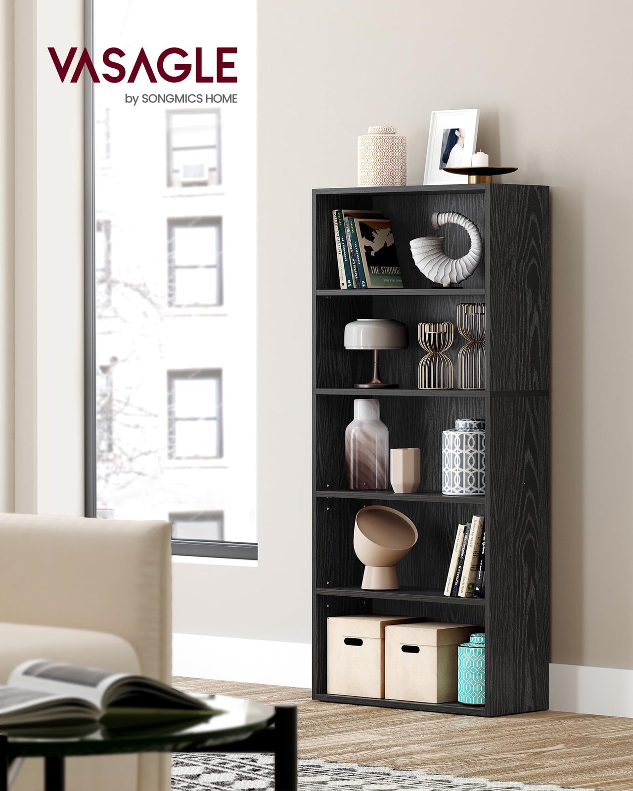 VASAGLE Bookshelf, 23.6 Inches Wide, 4-Tier Open Bookcase with Adjustable Storage Shelves, Floor Standing Unit, Cloud White ULBC164T14 1 Pack 4 Tiers (23.6"W x 42.4"H)