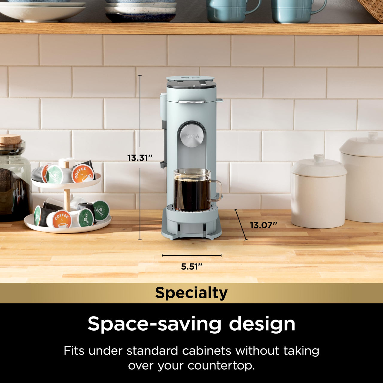 Ninja Pods & Grounds Specialty Single-Serve Coffee Maker, K-Cup Pod Compatible, Built-In Milk Frother, 6-oz. Cup to 24-oz. Travel Mug Sizes, Iced Coffee Maker, Glacier Blue, PB051GB