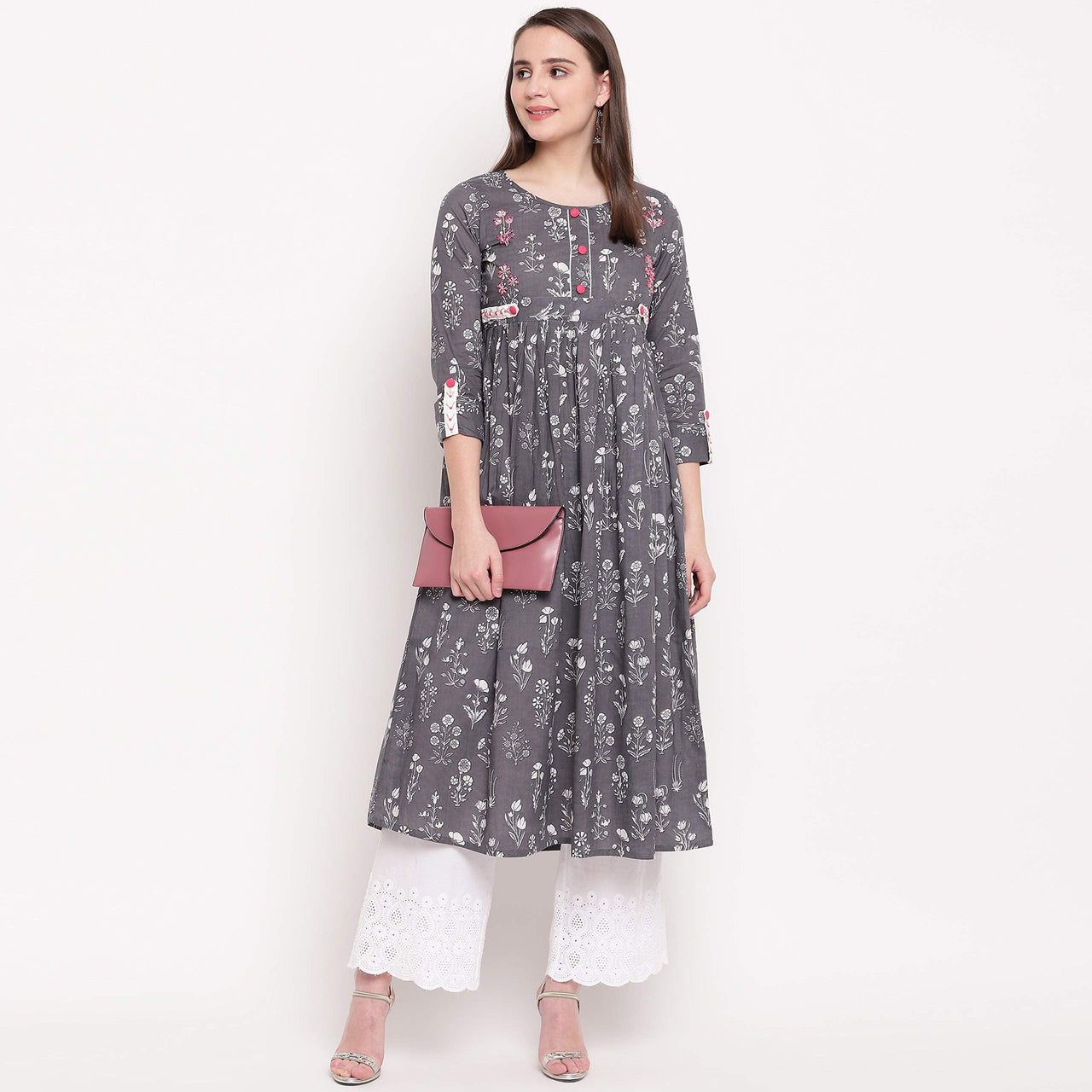 Vbuyz Women's Floral Print Anarkali Cotton Kurti(VF-KU-591-592)