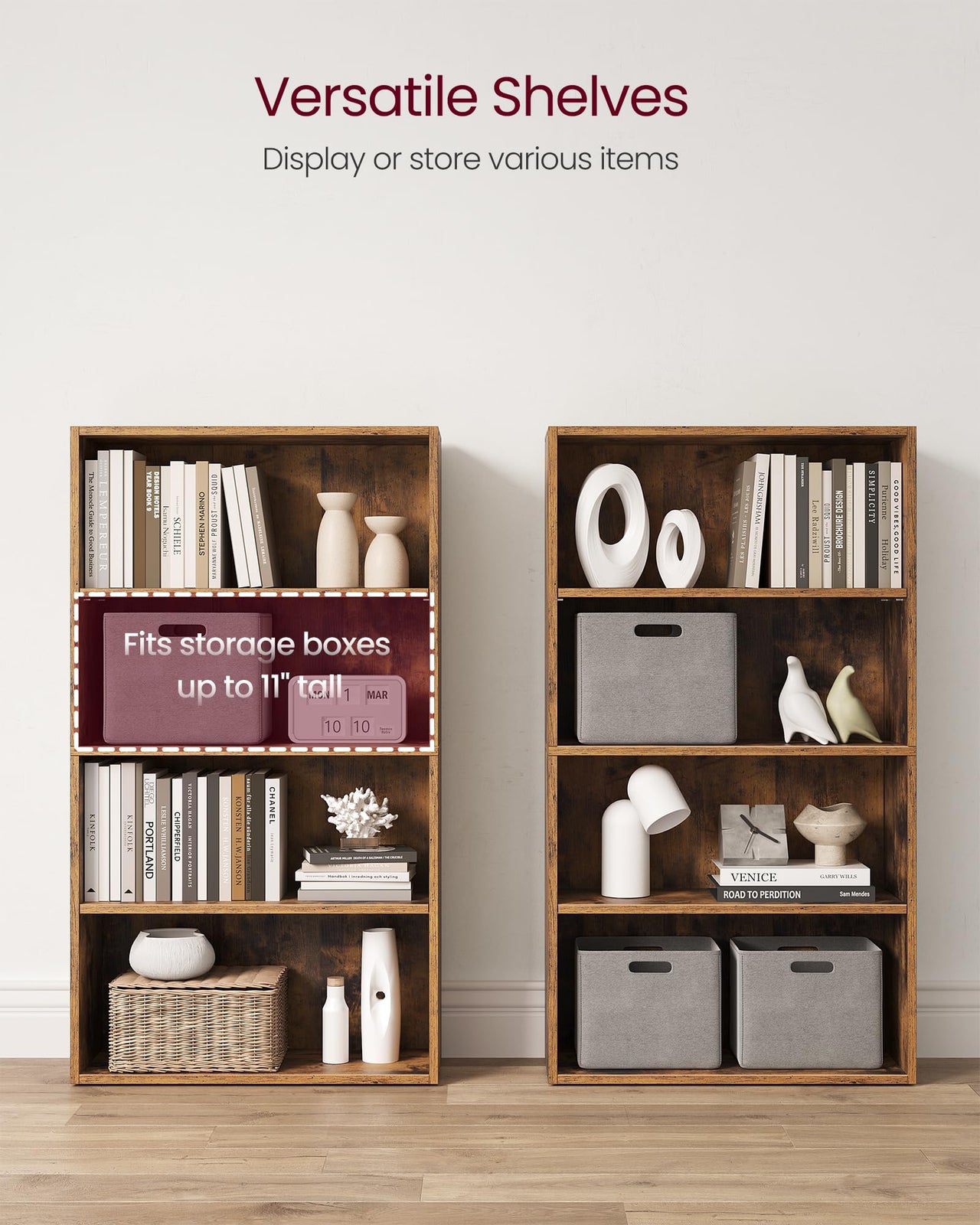 VASAGLE Bookshelf, 23.6 Inches Wide, 4-Tier Open Bookcase with Adjustable Storage Shelves, Floor Standing Unit, Cloud White ULBC164T14 1 Pack 4 Tiers (23.6"W x 42.4"H)