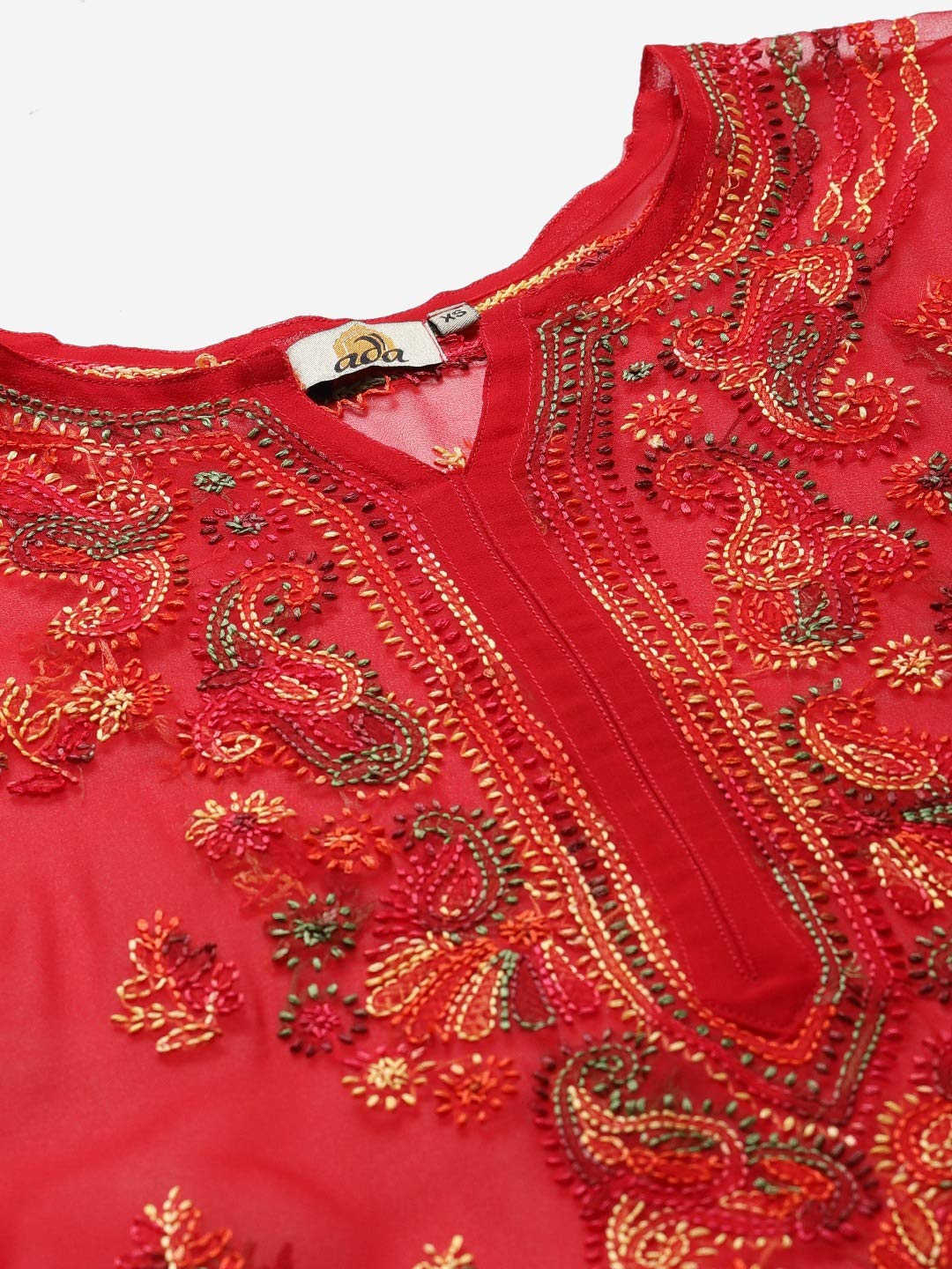Ada Lucknowi Hand Embroidered Chikankari Women's Georgette Kurta Kurti with Slip