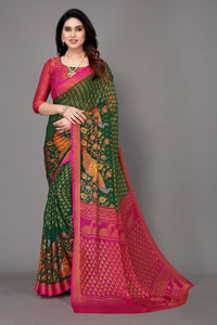 Winza Designer Women's Chiffon Brasso Floral Printed Saree with Blouse Piece