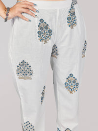 Vbuyz Women's Printed & Sequience & Gota Patti Anarkali Cotton Blend Blue Stitched Kurta Pant with Dupatta