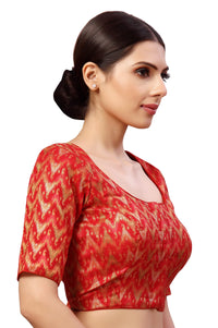 X3 Women's Viscose Elbow Length Sleeves Soft Brocade Padded Saree Blouse