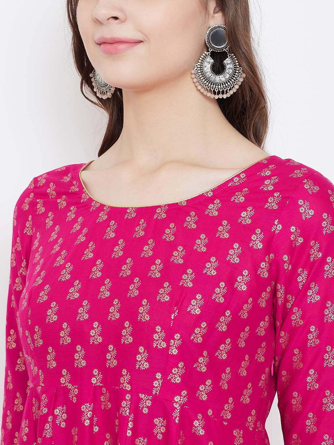 "PH" POSHAKHUB Adorable Women's Soft Cotton Printed Cap Sleeve Anarka Kurti
