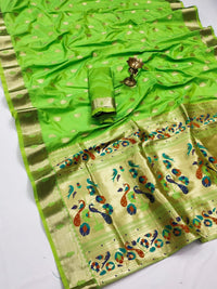 Pandadi Saree Women's Paithani Silk Saree With Blouse Piece