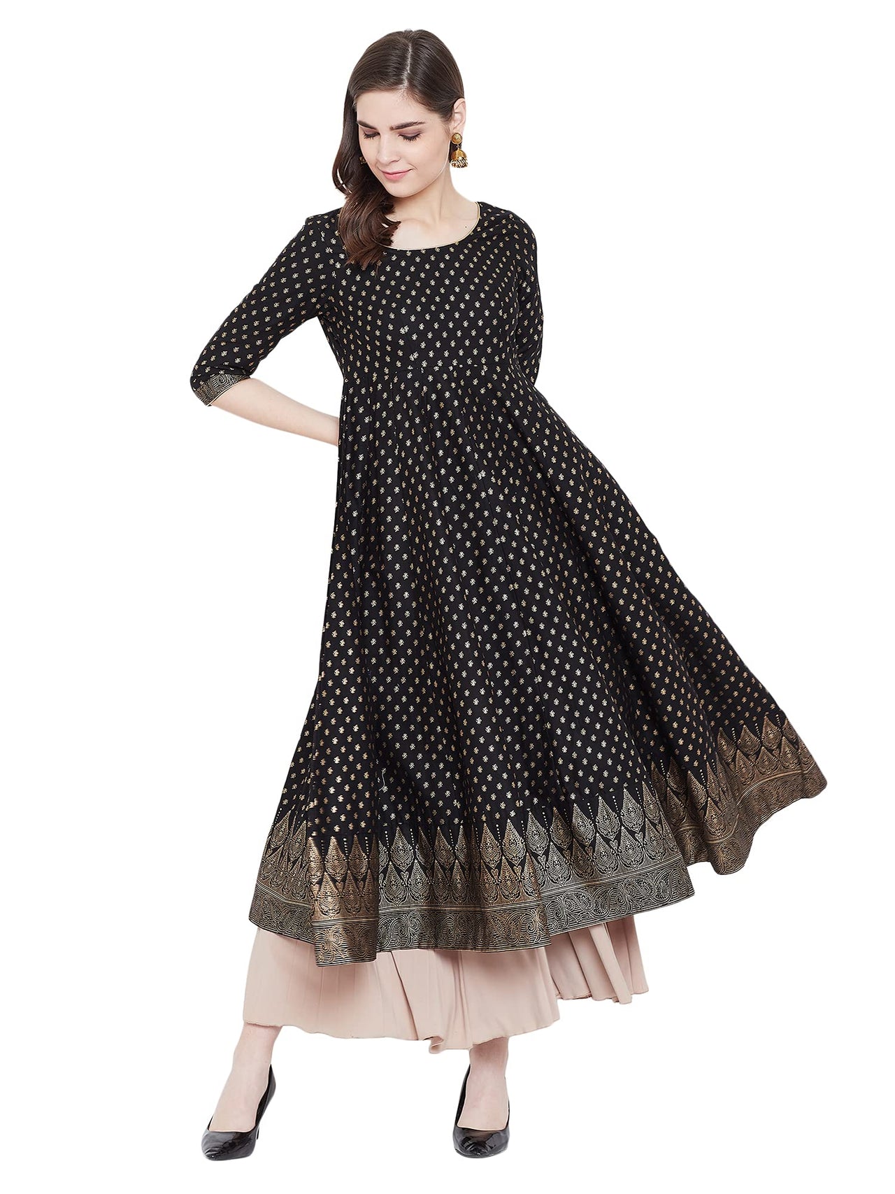 "PH" POSHAKHUB Adorable Women's Soft Cotton Printed Cap Sleeve Anarka Kurti