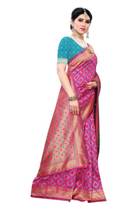 AKHILAM Women's Banarasi silk woven Design Saree with Unstitched Blouse Piece(GNG220_QL_Parent)