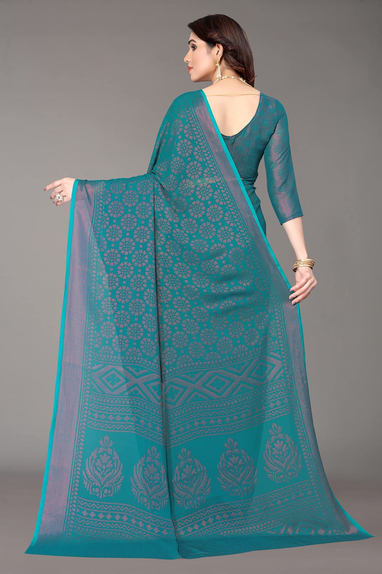 Winza Designer Women's Chiffon Brasso Printed Saree with Blouse Piece (WDP Brasso Malini W)