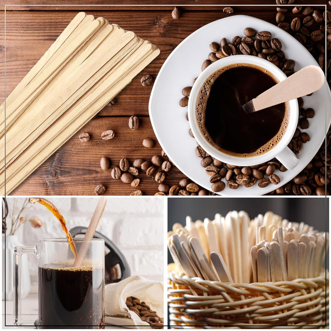 Perfect Stix Premium Wooden Coffee Stirrer Sticks, Thick Birch Wood 1000 Count, 5.5" Inches. Eco-Friendly Wooden Stirrers (5.5Inches / 1000PC) 1000 Count (Pack of 1)
