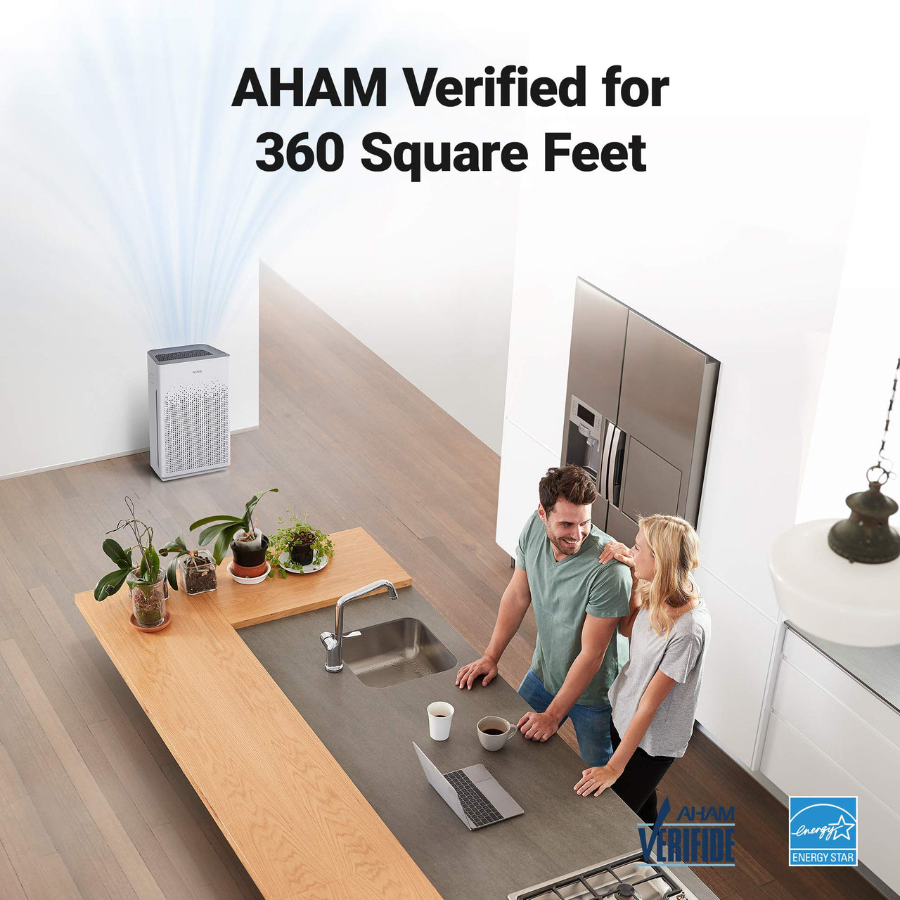 WINIX AM80 Air Purifier for Home Large Room Up to 1740 Ft² in 1 Hr With Air Quality Monitor, True HEPA, Advanced Odor Control Carbon Filter and Auto Mode, Captures Pet Allergies, Smoke, Dust Dark Gray
