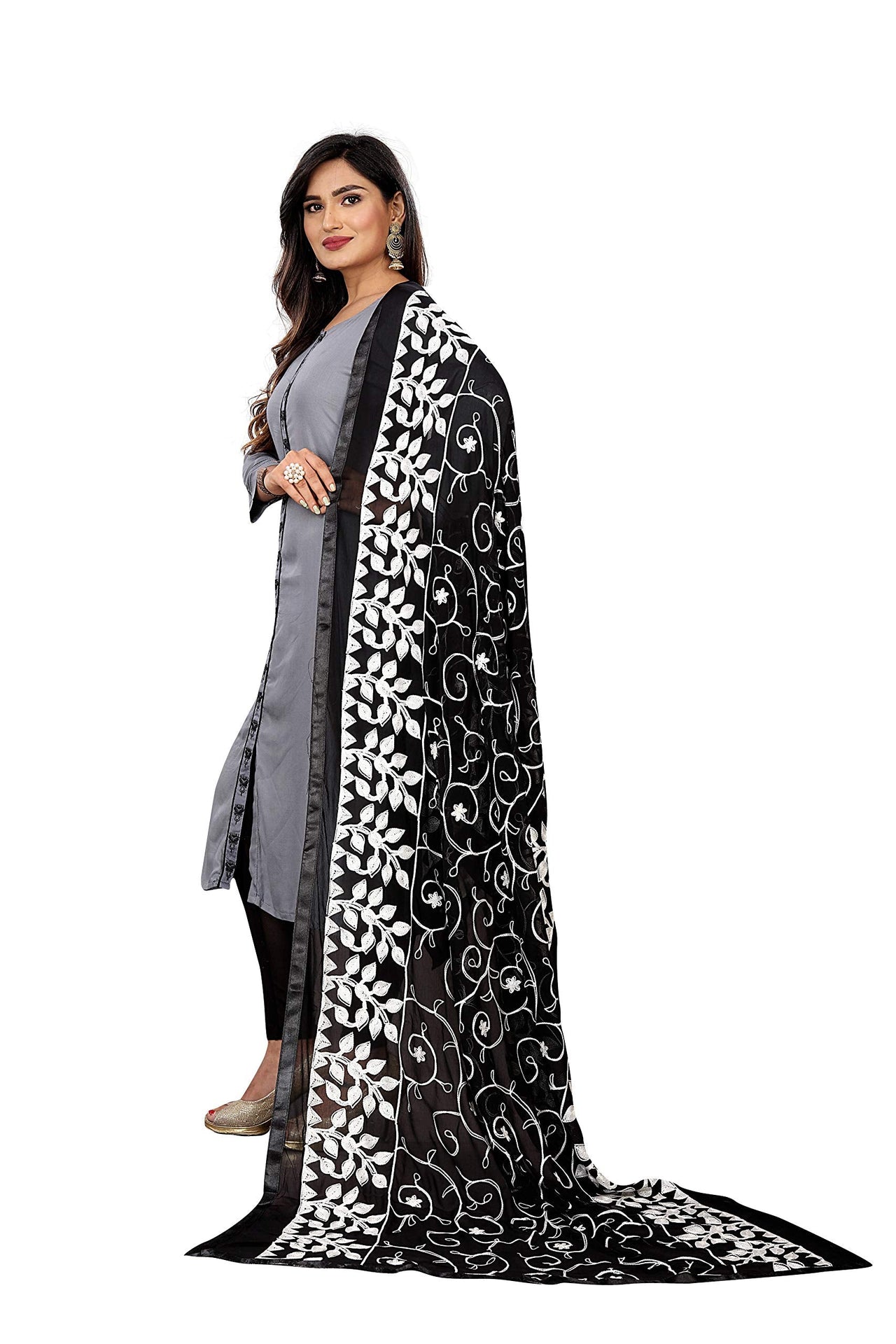 AKSHAR LLC Miss India Women's Chiffon Dupatta With Karachi Embroidery Work_2.30mtr
