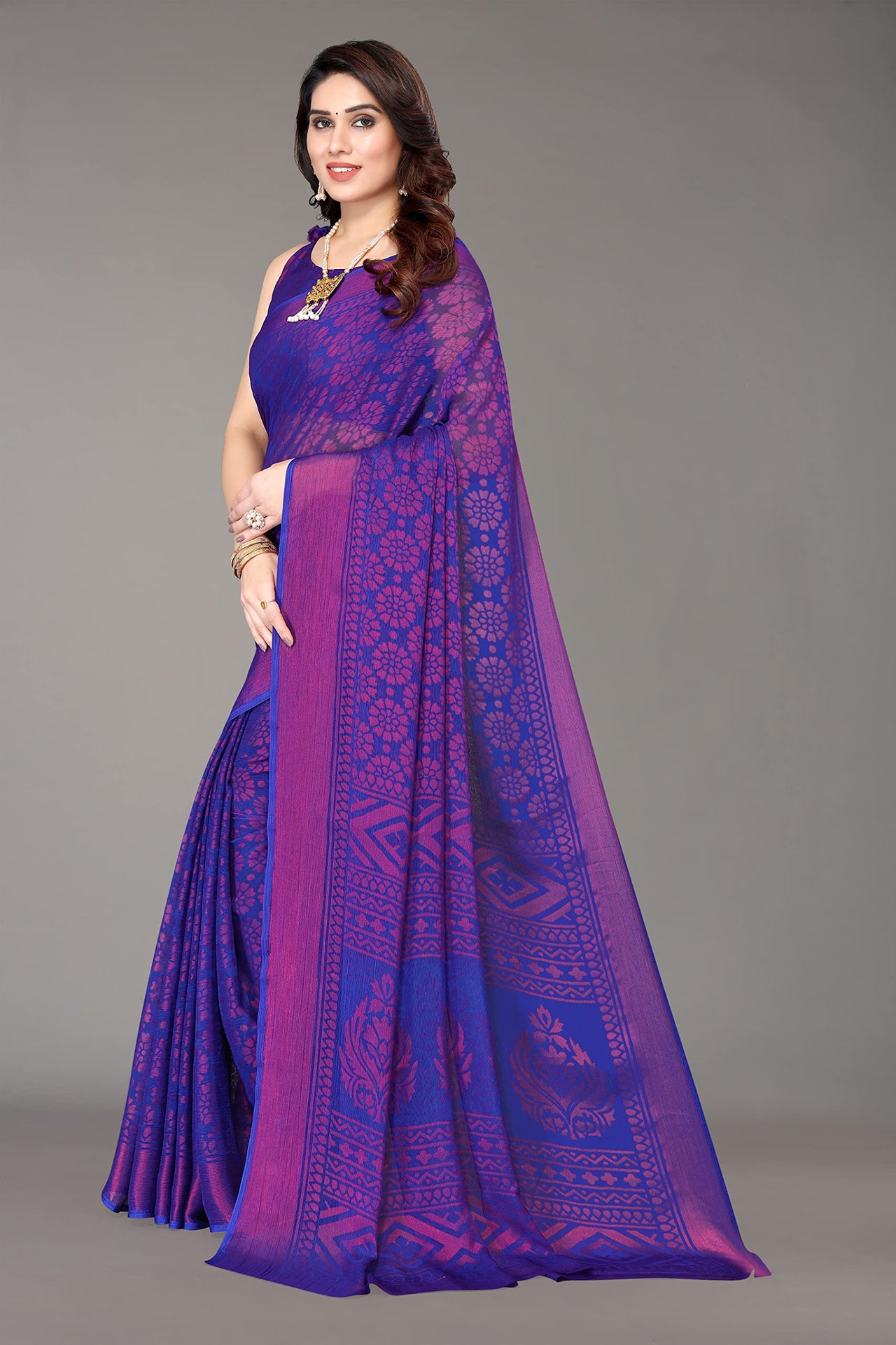 Winza Designer Women's Chiffon Brasso Printed Saree with Blouse Piece (WDP Brasso Malini W)