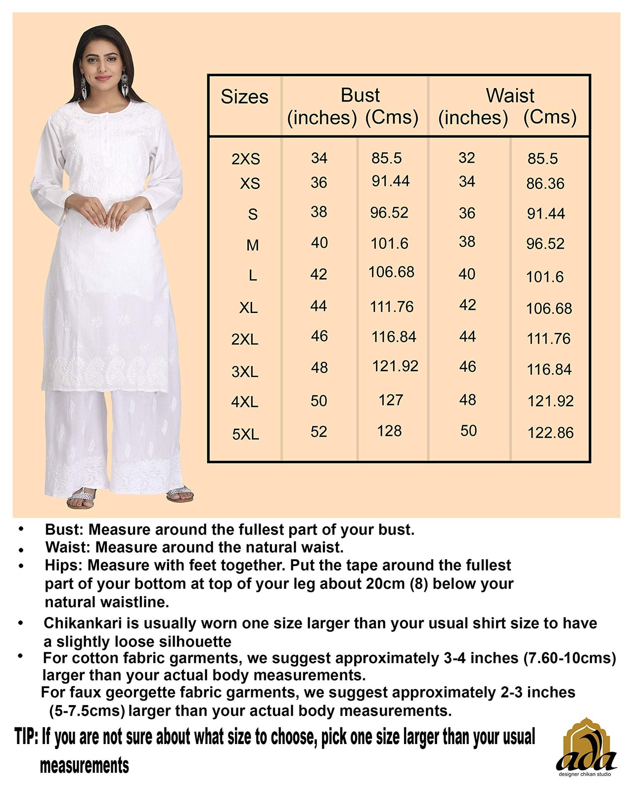 Ada Women's Hand Embroidered Faux Georgette Lucknowi Chikankari Kurti with Slip