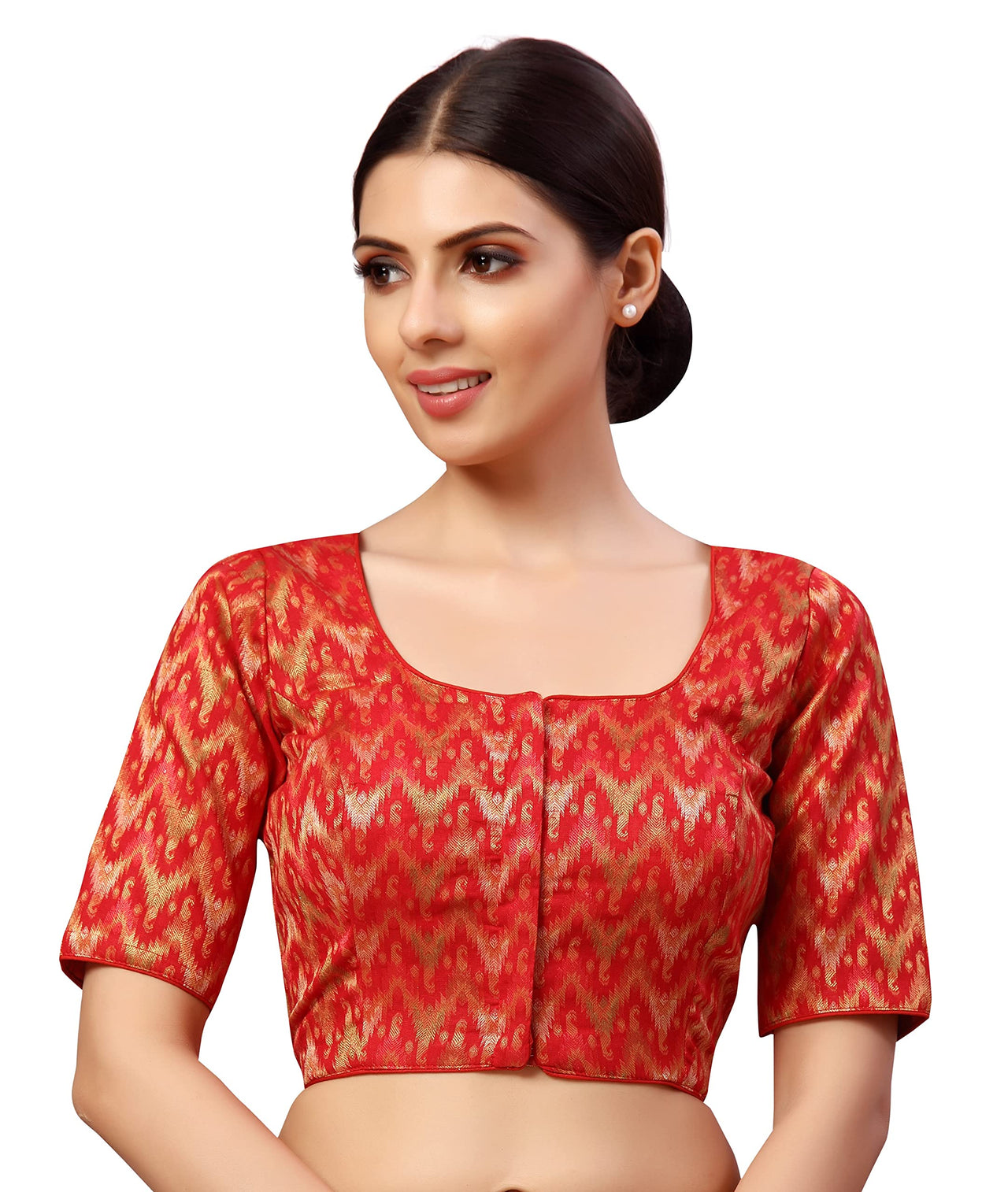 X3 Women's Viscose Elbow Length Sleeves Soft Brocade Padded Saree Blouse