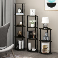 Furinno Turn-N-Tube 4-Tier Corner Display Rack Multipurpose Shelving Unit, Dark Brown Grain/Black 4-Tier Round Tube