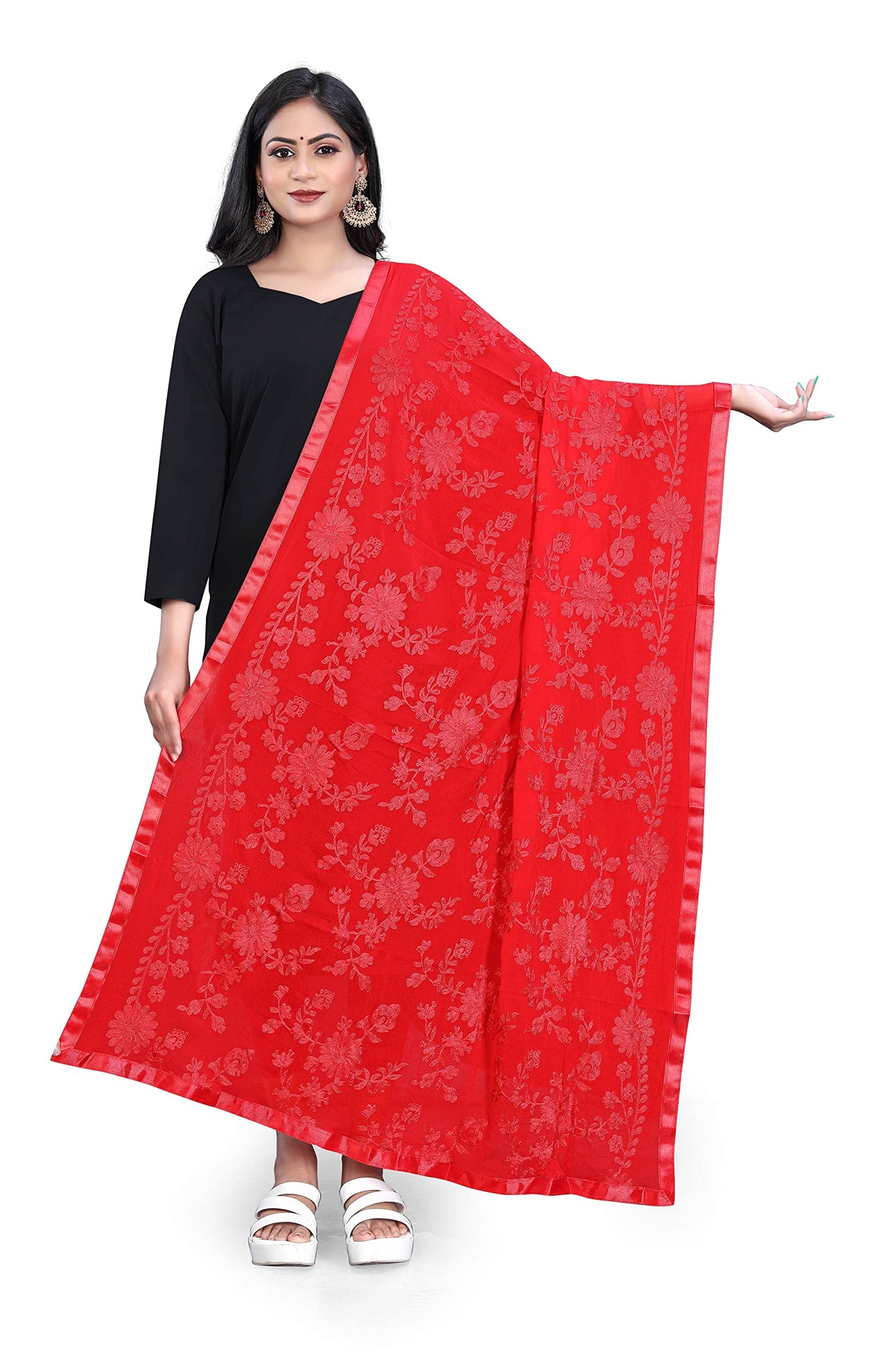 AKSHAR LLC Women's Embroidered Chiffon Dupatta
