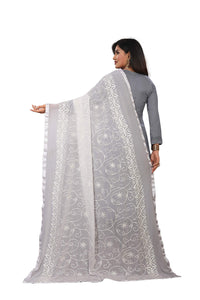 AKSHAR LLC Women's Designer Pure Chiffon Dupatta with Pure Cotton Thread Embroidery Work
