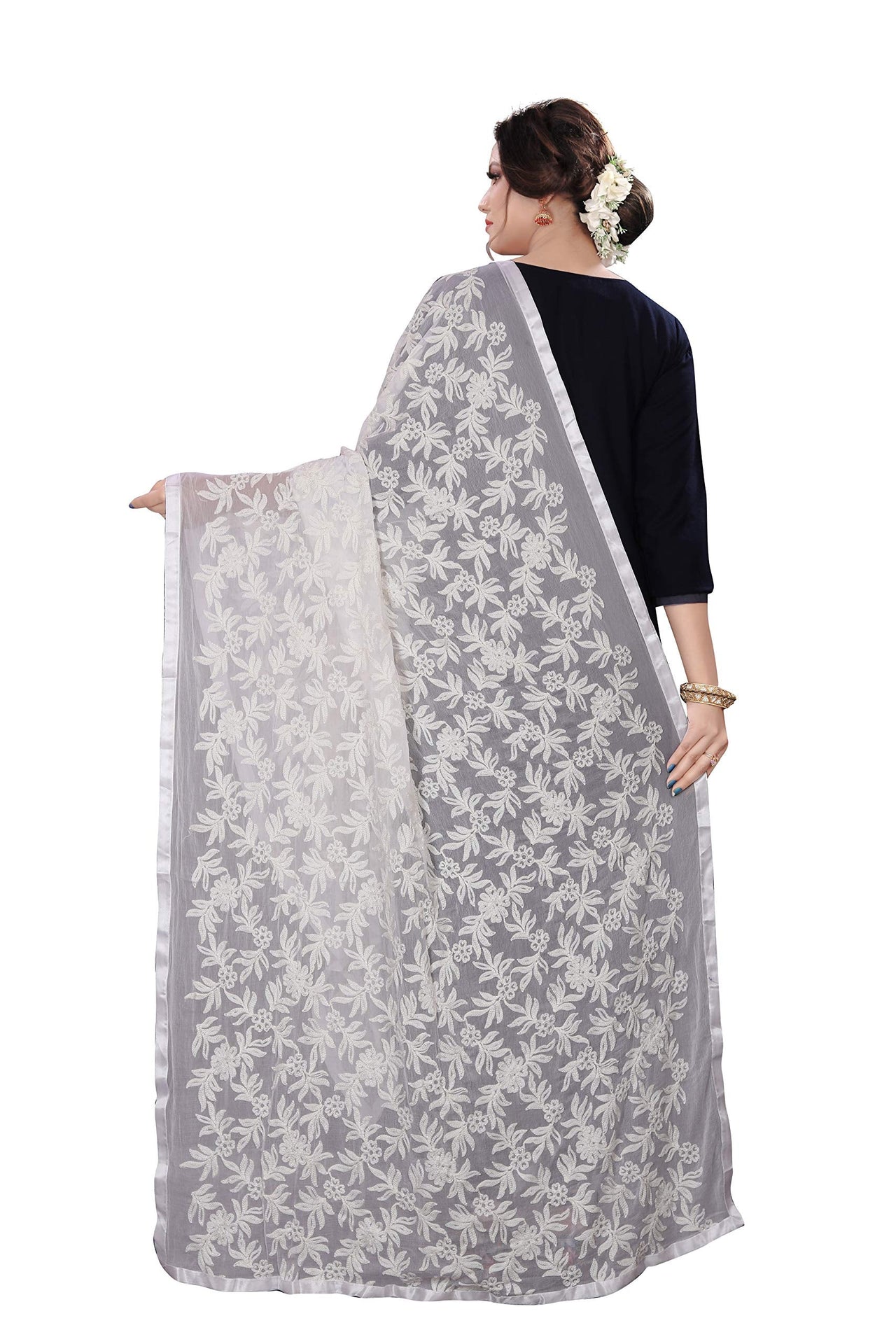 AKSHAR LLC Miss India Women's Chiffon Dupatta With Karachi Embroidery Work
