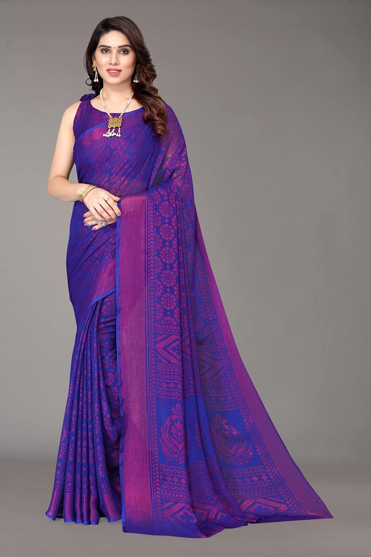 Winza Designer Women's Chiffon Brasso Printed Saree with Blouse Piece (WDP Brasso Malini W)