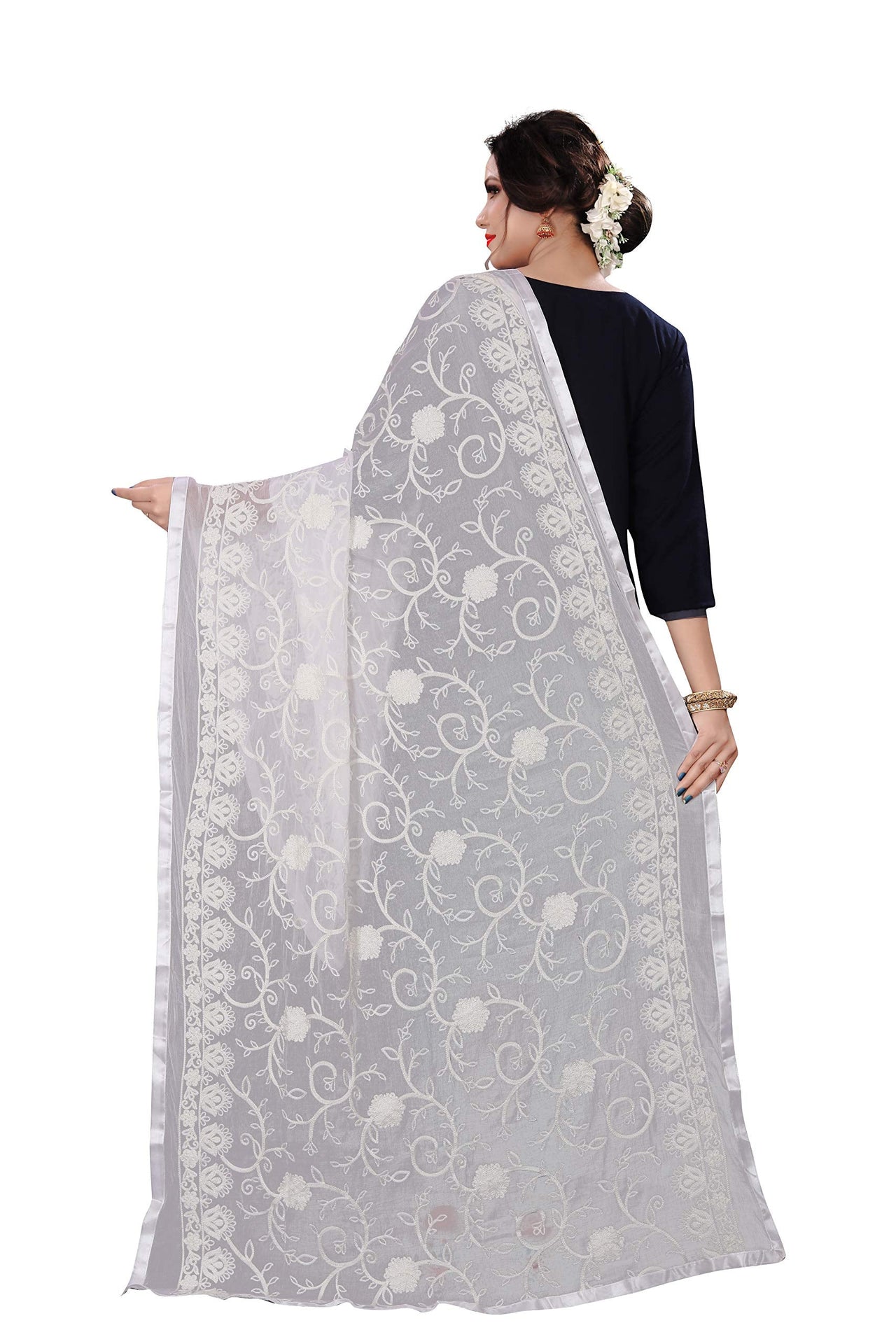 AKSHAR LLC Miss India Women's Chiffon Dupatta With Karachi Embroidery Work