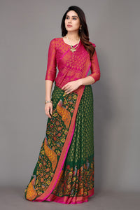 Winza Designer Women's Chiffon Brasso Floral Printed Saree with Blouse Piece