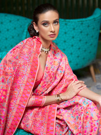 AKHILAM Women's Banarasi Cotton Blend Saree With Blouse Piece