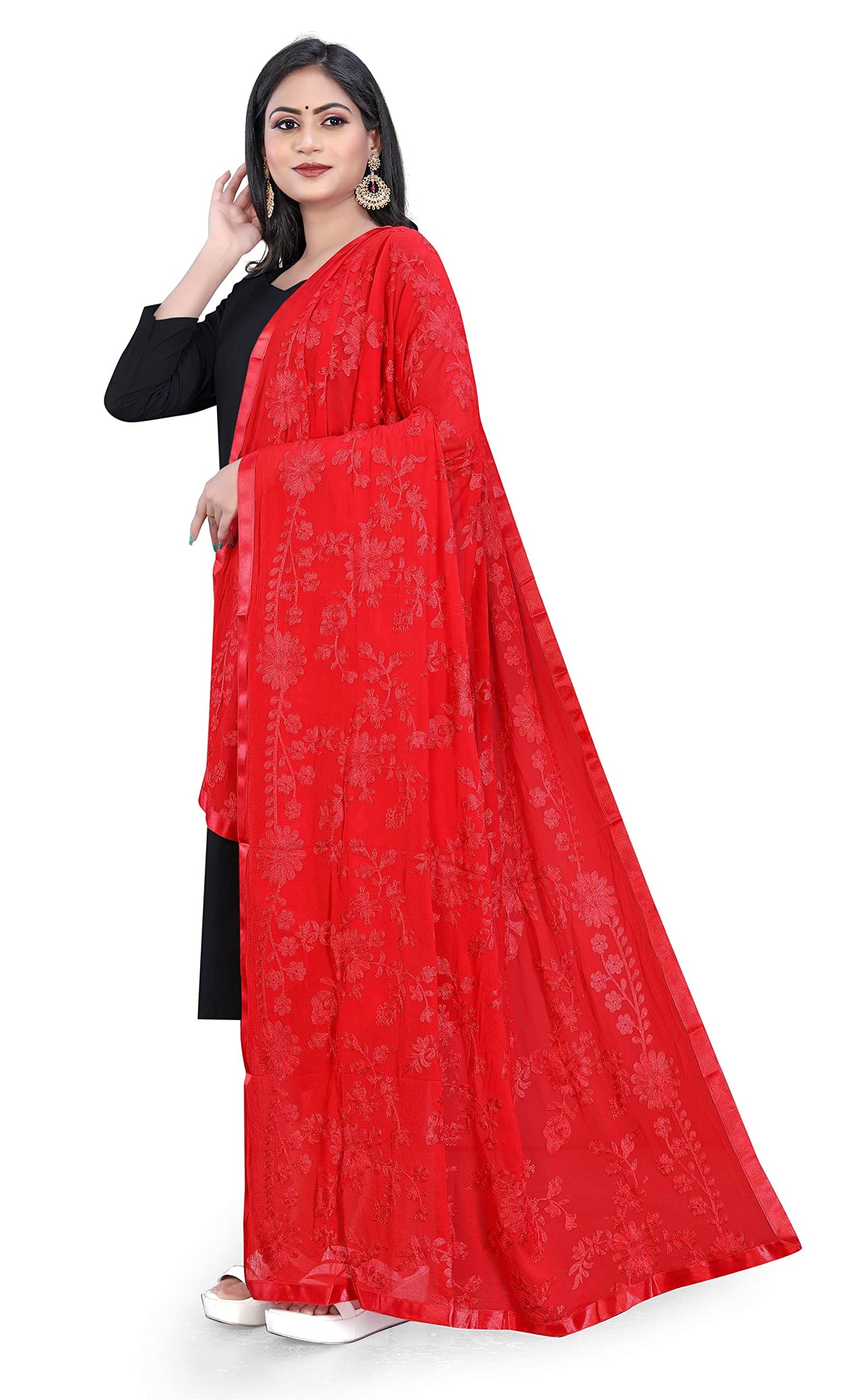 AKSHAR LLC Women's Embroidered Chiffon Dupatta