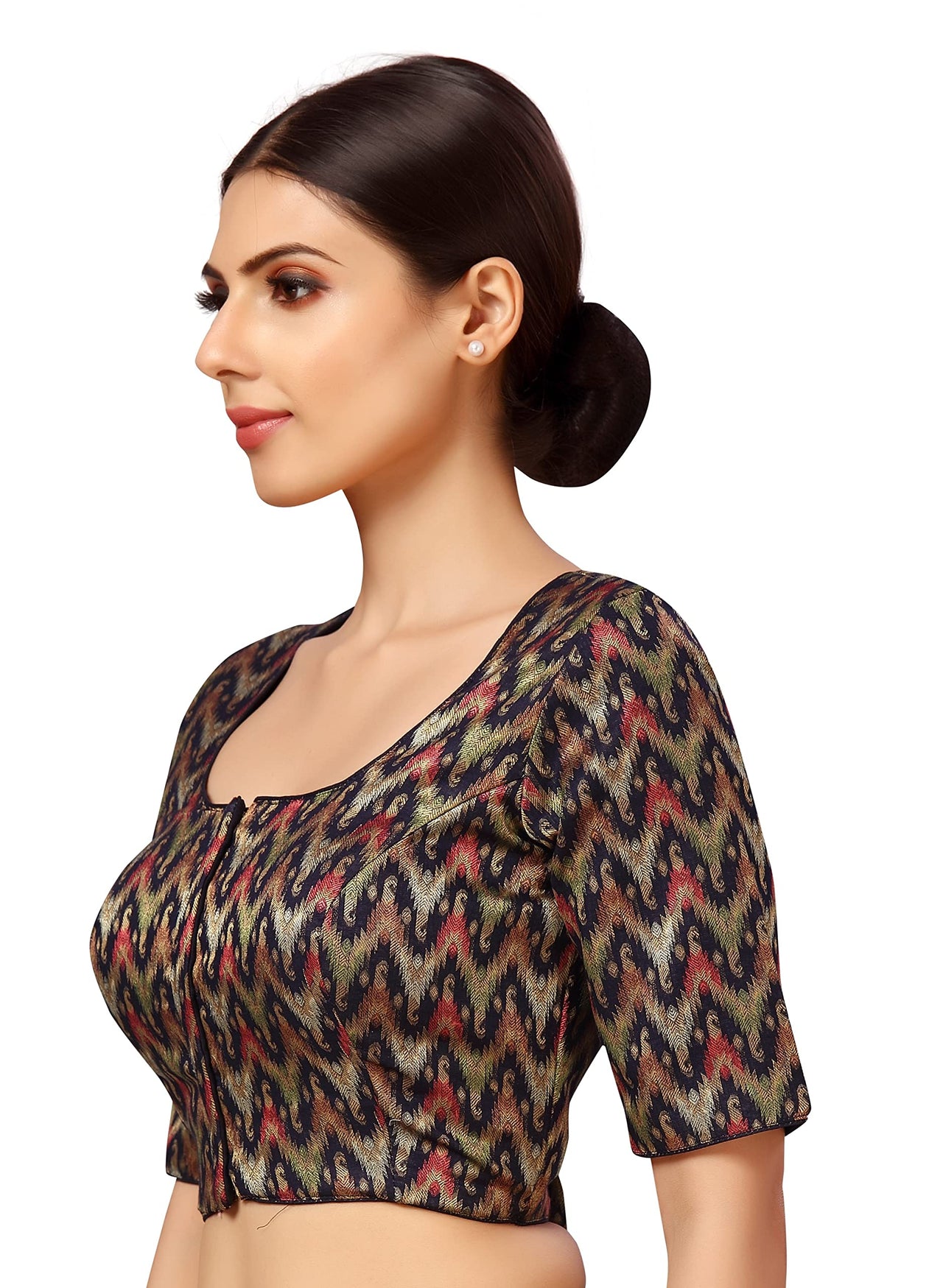 X3 Women's Viscose Elbow Length Sleeves Soft Brocade Padded Saree Blouse