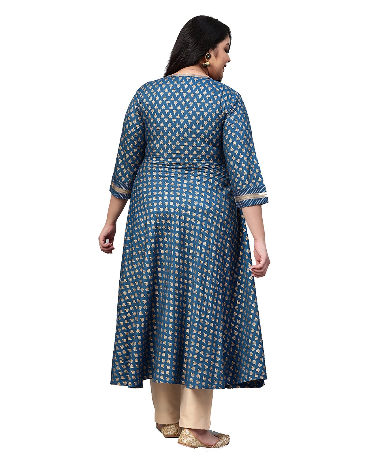 Yash Gallery Women's Rayon Golden Buti Printed Anarkali Kurta