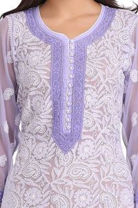 Ada Women's Hand Embroidered Faux Georgette Lucknowi Chikankari Kurti with Slip