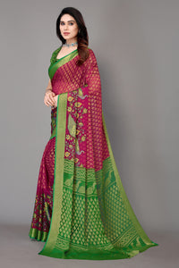 Winza Designer Women's Chiffon Brasso Floral Printed Saree with Blouse Piece