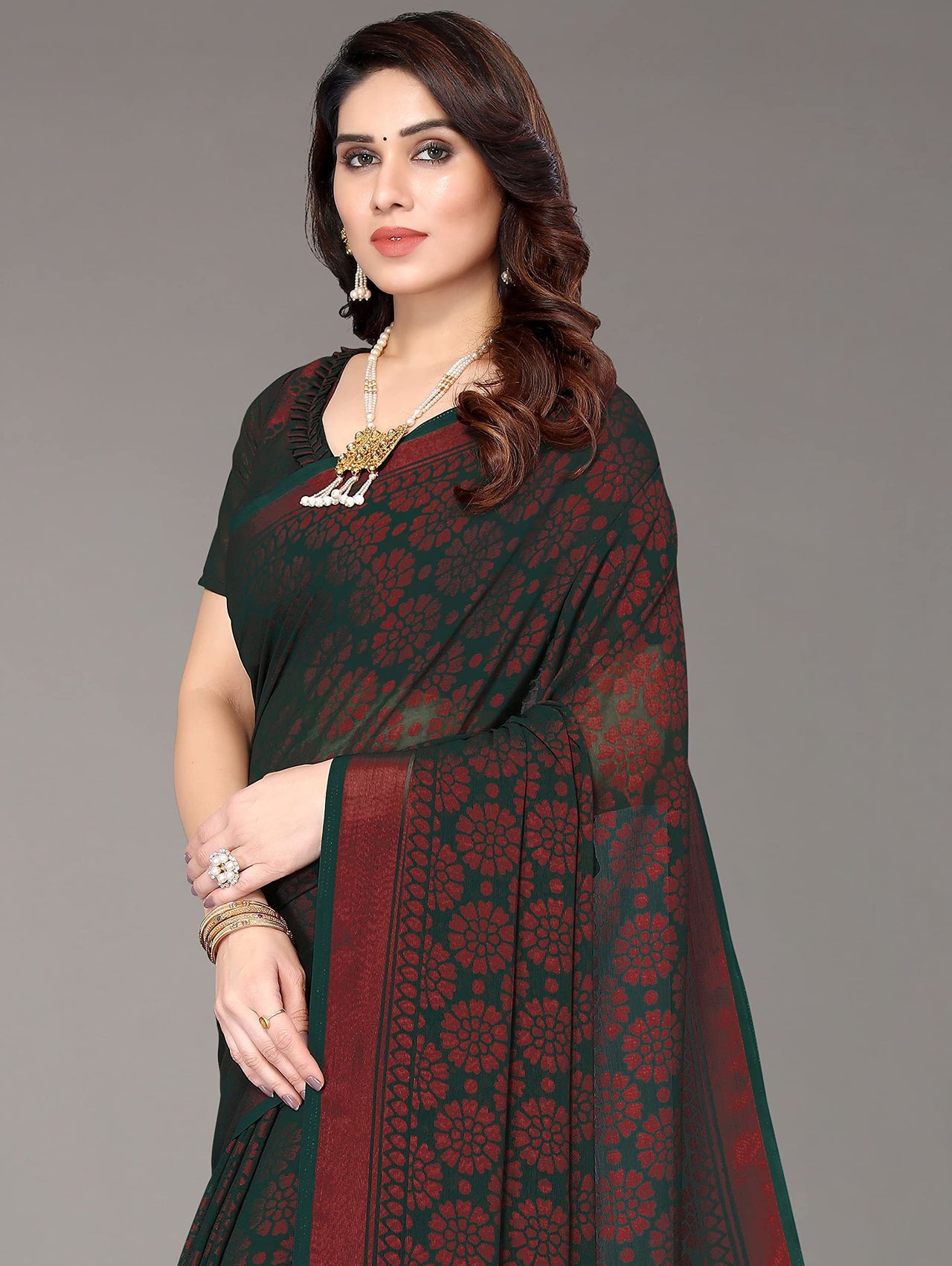 Winza Designer Women's Chiffon Brasso Printed Saree with Blouse Piece (WDP Brasso Malini W)