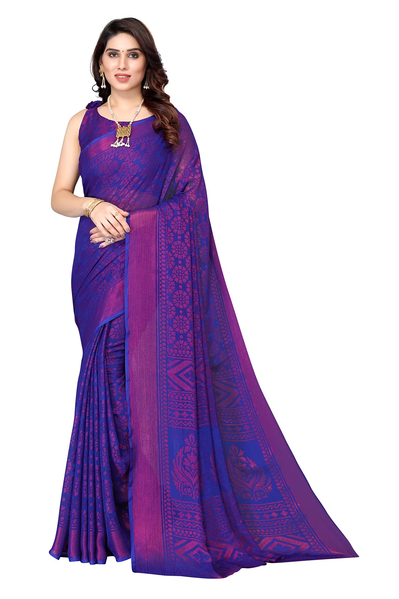 Winza Designer Women's Chiffon Brasso Printed Saree with Blouse Piece (WDP Brasso Malini W)