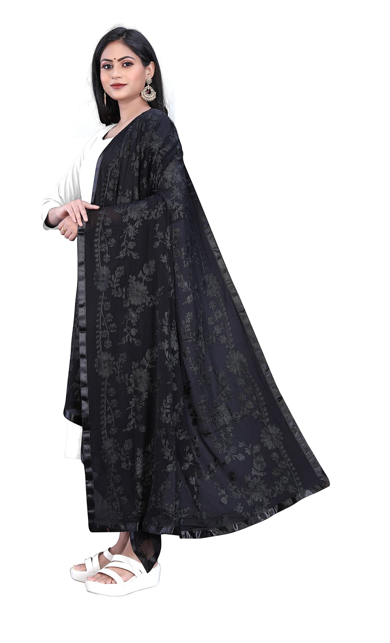 AKSHAR LLC Women's Embroidered Chiffon Dupatta