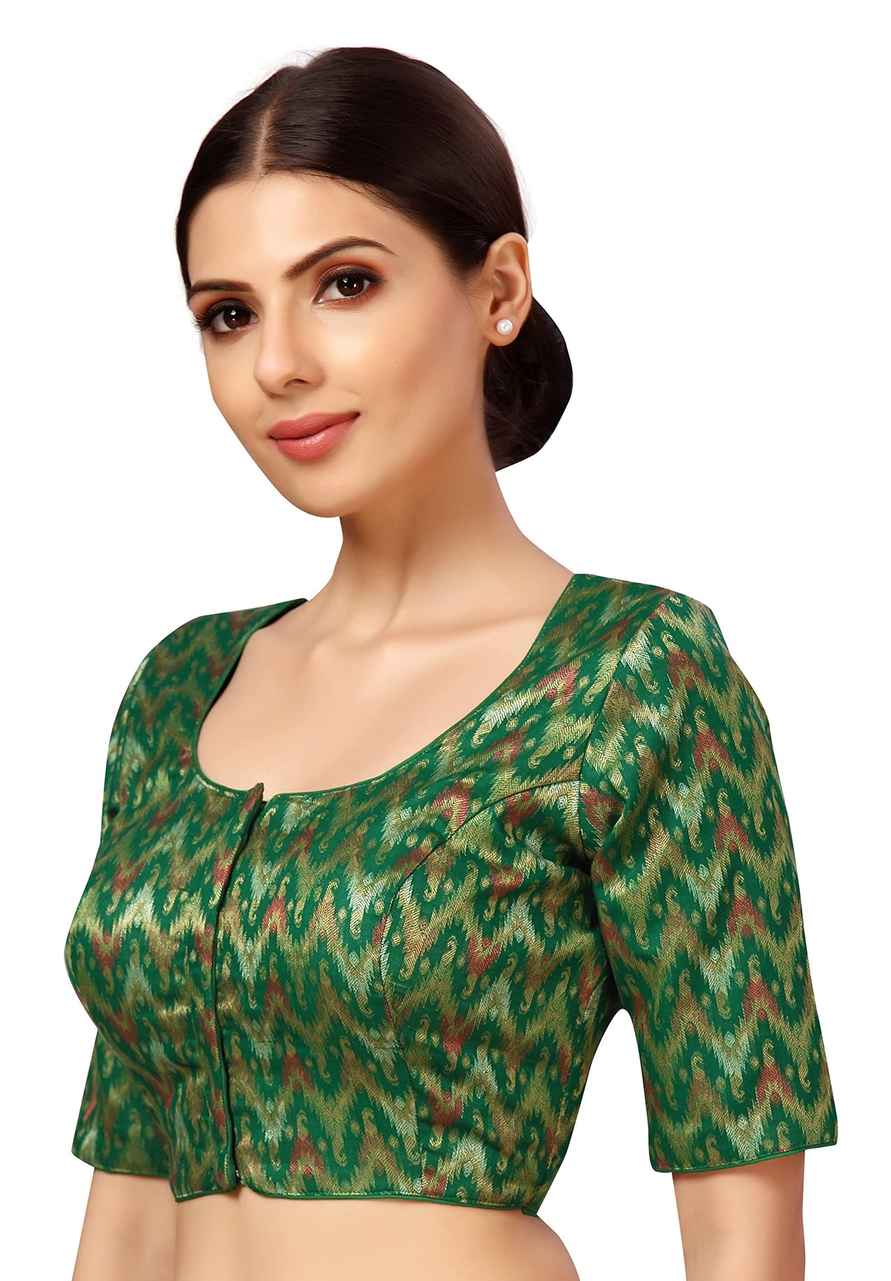 X3 Women's Viscose Elbow Length Sleeves Soft Brocade Padded Saree Blouse