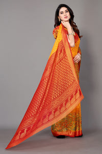 Winza Designer Women's Chiffon Brasso Floral Printed Saree with Blouse Piece